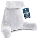 Husband Pillow XXL The Original for Adults - 30" Tall Backrest for Sitting Up in Bed - Firm Support Reading &amp; Bed Rest Pillows for Adults, Neck Roll, Removable Cover - TV - Light Grey