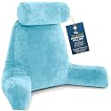 Husband Pillow XXL The Original for Adults - 30" Tall Backrest for Sitting Up in Bed - Firm Support Reading, Bed Rest Pillow for Adult, Neck Roll, Removable Cover - TV - Carolina Blue
