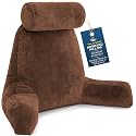 Husband Pillow XXL The Original for Adults - 30" Tall Backrest for Sitting Up in Bed - Firm Support Reading &amp; Bed Rest Pillows for Adults, Neck Roll, Removable Cover - TV - Chocolate