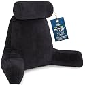 Husband Pillow XXL The Original for Adults - 30" Tall Backrest for Sitting Up in Bed - Firm Support Reading &amp; Bed Rest Pillows for Adults, Neck Roll, Removable Cover - TV - Black