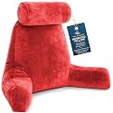 Husband Pillow XXL The Original for Adults - 30" Tall Backrest for Sitting Up in Bed - Firm Support Reading &amp; Bed Rest Pillows for Adults, Neck Roll, Removable Cover - TV - Red