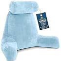 Husband Pillow XXL The Original for Adults - 30" Tall Backrest for Sitting Up in Bed - Firm Support Reading &amp; Bed Rest Pillows for Adults, Neck Roll, Removable Cover - TV - Sky Blue