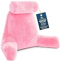 Husband Pillow XXL The Original for Adults - 30" Tall Backrest for Sitting Up in Bed - Firm Support Reading &amp; Bed Rest Pillows for Adults, Neck Roll, Removable Cover - TV - Pink