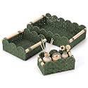 Hushee 3 Pcs Paper Rope Storage Baskets, Scalloped Edge Toilet Paper Basket, Sage Green Wicker Baskets with Wooden Handles for Bathroom Living Room Decor, Boho Toilet Tank Topper Trays, 3 Sizes