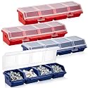 Hushee 4 Pcs Screw Organizer Box with Lid 4 Compartments, Blue, Red