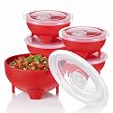 Hushee 5 Set Salsa Bowl with Lids, 4.3 Inch 12 oz Dip Bowls, Red