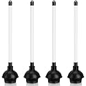 Hushee 4 Pcs Toilet Plungers Heavy Duty Double Thrust Force Cup with Handle