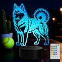 Husky Dog Gifts, Siberian Husky 3D Night Light for Boys, 16 Colors with Remote Control, Timer, RGB Flashing Mode, Dimmable LED Illusion Lamp for Dog Lovers, Birthday Holiday Christmas Decor