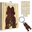 Husky Dog Leash Holder Wall Mount with Scrabble Letters, Wooden Dog Wall Hook Organizer, Pet Collar and Harness Holder Entryway, Key Hook &amp; Leash Rack, Home Decor for Pet Lovers PF297-45