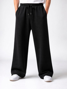HUSTLEWELL Loose Fit Men Black Trousers