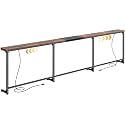 Huuger 94.5-110.2'' Extendable Behind Couch Table with Outlets, Rustic Brown