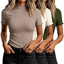 Huukeay 3 Pack Women's Mock Turtleneck Tops Short Sleeve Shirts