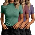 Huukeay 3 Pack Women's Mock Turtleneck Tops Short Sleeve Shirts