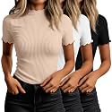 Huukeay 3 Pack Women's Mock Turtleneck Tops Short Sleeve Shirts
