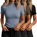 Huukeay 3 Pack Women's Mock Turtleneck Tops Short Sleeve Shirts