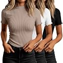 Huukeay 3 Pack Women's Mock Turtleneck Tops Short Sleeve Shirts