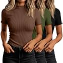 Huukeay 3 Pack Women's Mock Turtleneck Tops Short Sleeve Shirts