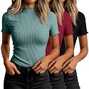 Huukeay 3 Pack Women's Mock Turtleneck Tops Short Sleeve Shirts