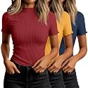 Huukeay 3 Pack Women's Mock Turtleneck Tops Short Sleeve Shirts
