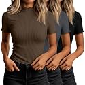Huukeay 3 Pack Women's Mock Turtleneck Tops Short Sleeve Shirts