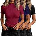 Huukeay 3 Pack Women's Mock Turtleneck Tops Short Sleeve Shirts