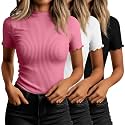 Huukeay 3 Pack Women's Mock Turtleneck Tops Short Sleeve Shirts