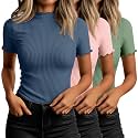 Huukeay 3 Pack Women's Mock Turtleneck Tops Short Sleeve Shirts