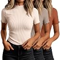 Huukeay 3 Pack Women's Mock Turtleneck Tops Short Sleeve Shirts