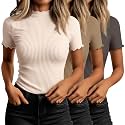Huukeay 3 Pack Women's Mock Turtleneck Tops Short Sleeve Shirts