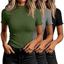 Huukeay 3 Pack Women's Mock Turtleneck Tops Short Sleeve Shirts
