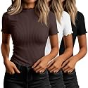 Huukeay 3 Pack Women's Mock Turtleneck Tops Short Sleeve Shirts