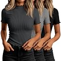 Huukeay 3 Pack Women's Mock Turtleneck Tops Short Sleeve Shirts