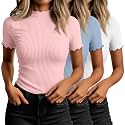 Huukeay 3 Pack Women's Mock Turtleneck Tops Short Sleeve Shirts