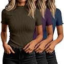 Huukeay 3 Pack Women's Mock Turtleneck Tops Short Sleeve Shirts