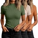 Huukeay 3 Pack Women's Mock Turtleneck Tops Short Sleeve Shirts