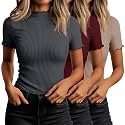 Huukeay 3 Pack Women's Mock Turtleneck Tops Short Sleeve Shirts