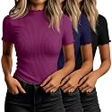 Huukeay 3 Pack Women's Mock Turtleneck Tops Short Sleeve Shirts