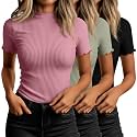 Huukeay 3 Pack Women's Mock Turtleneck Tops Short Sleeve Shirts