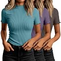 Huukeay 3 Pack Women's Mock Turtleneck Tops Short Sleeve Shirts