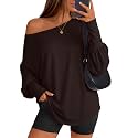Huukeay Women's Off The Shoulder Shirts Oversized Tops