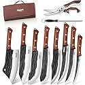 Huusk Butcher Knife Set, 10-Piece Hand Forged Chef Knife Set with Bag