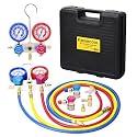 HVAC Gauges AC Manifold Gauge Set for R410a R134a R22 Refrigerant for Home AC Aluminum Body 3-Way AC Gauges R410a Manifold Set with 4FT Hoses and Gauge Set Auto Recharge Kit