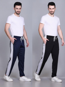 HVBK Solid Men Black Blue Track Pants