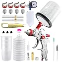 HVLP Gravity Fed Air Spray Gun with 1.4/1.7/2.0/2.5 mm Nozzles and 650cc Mixing Cups, Sprayer Paint Gun for Automotive Refinishing and Home Wall Finishing Applications (red)
