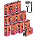 HW 9V Batteries 1400mAh Long Lasting Power USB-C 12 Pack for Wireless Mics