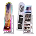HWB Mirror Jewelry Cabinet Standing with RGB Lights &amp; Storage Shelves