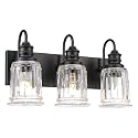 HWH INVESTMENT Bathroom Light Fixtures, 3-Light Matte Black Vanity Light, 18 Inch Wall Sconces with Bell-Shaped Clear Glass, Bathroom Wall Lights for Mirror Bedroom Hallway, 5HZG106B-3W BK