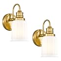 Modern Wall Sconces Set of Two, HWH Brushed Gold Bathroom Vanity Light, Antique Brass Wall Light Fixtures with Frosted White Bell-Shaped Glass, 5HZG106B-2 BG