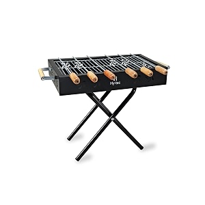 hy-tec device hybb - gourmet charcoal grill barbeque with 6 skewers stellar black