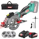 HYCHIKA Cordless Circular Saw, 18V Mini Circular Saw with 4.0Ah Battery, 3 Blades(4-1/2",4-9/10"), 3500RPM Max Cuting Depth:90°(48mm)/45°(32mm), Compact Circular Saw for Wood, Plastic and Soft Metal